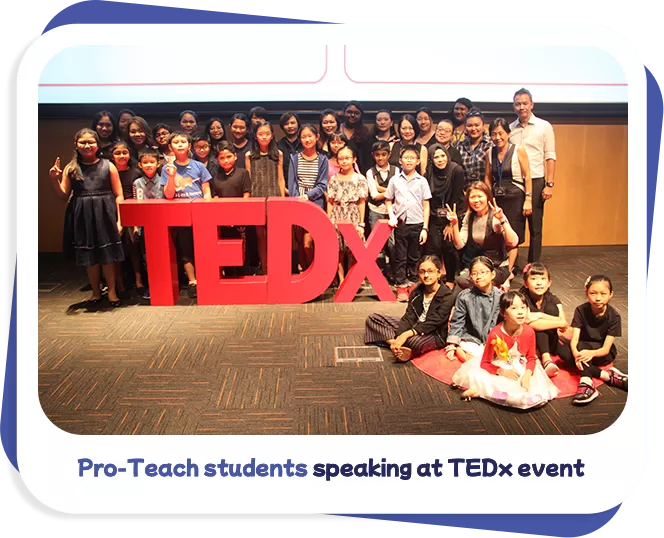 Pro-Teach student presenting at TEDx enrichment — student care Singapore